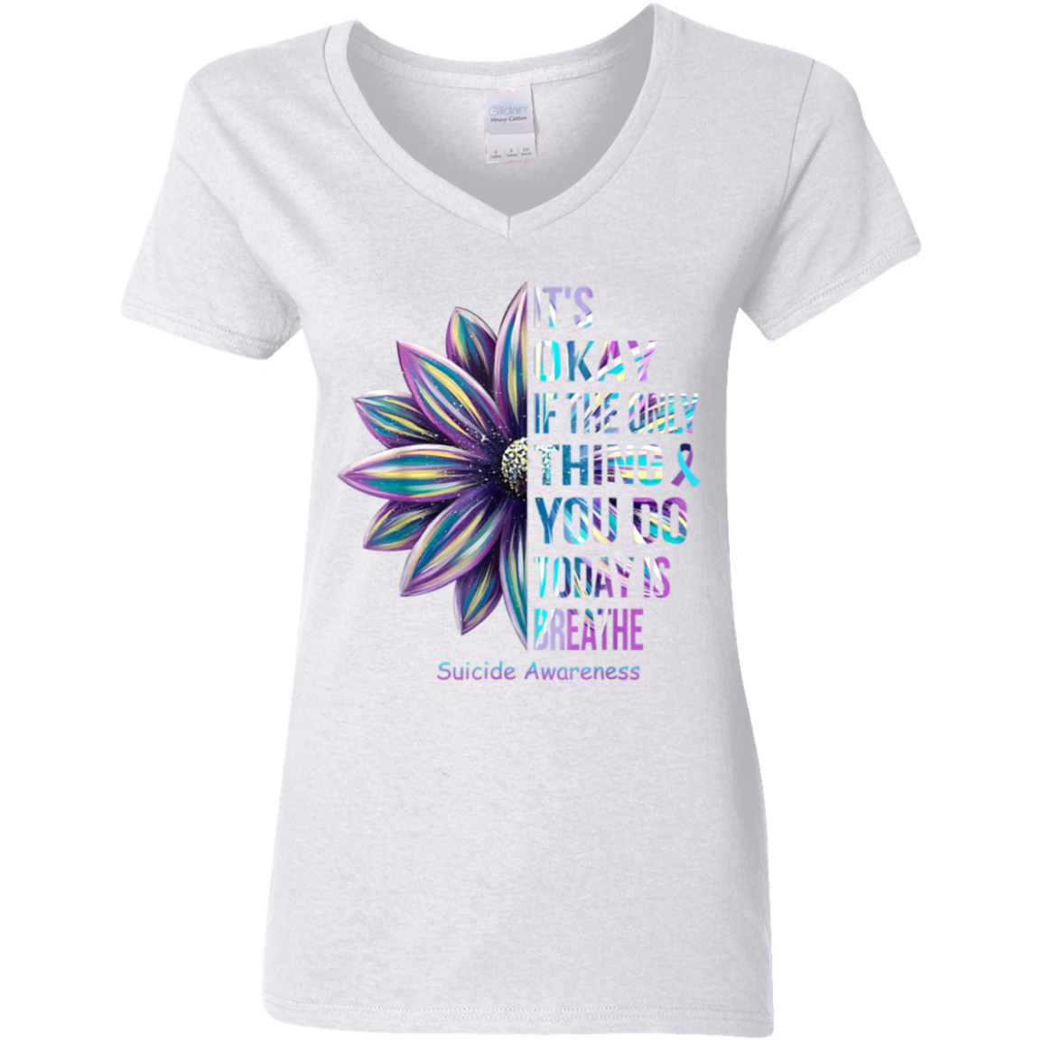 It's Okay if the Only thing you do today is Breathe V-Neck T-Shirt/ Mental health/ Suicide Awarness